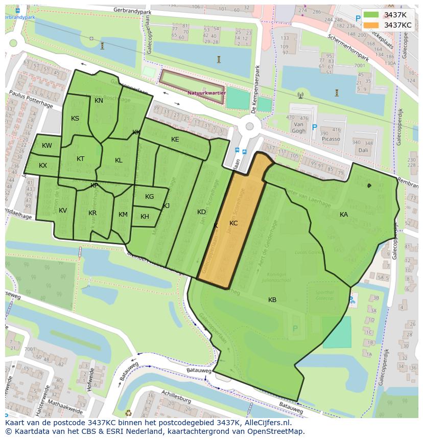 Afbeelding van het postcodegebied 3437 KC op de kaart.