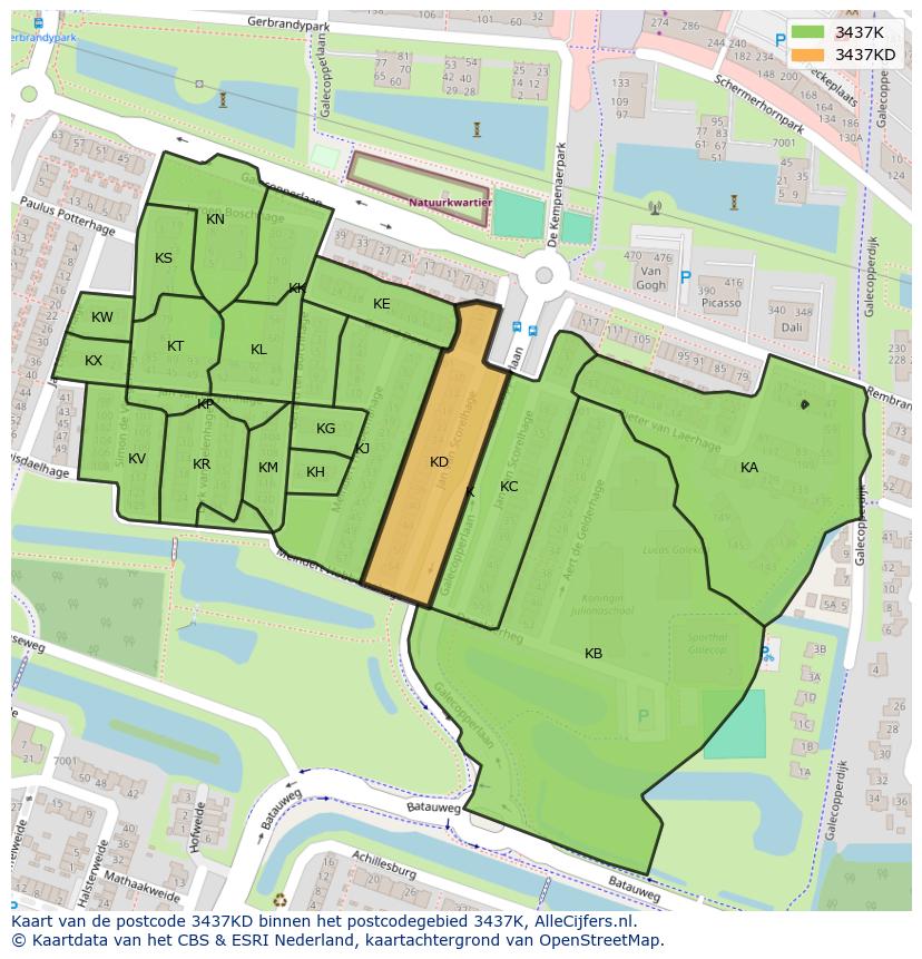 Afbeelding van het postcodegebied 3437 KD op de kaart.
