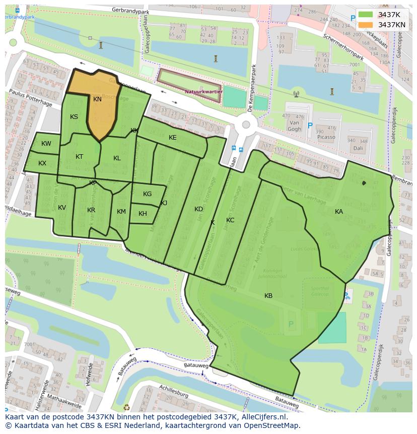 Afbeelding van het postcodegebied 3437 KN op de kaart.