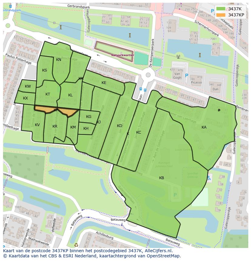 Afbeelding van het postcodegebied 3437 KP op de kaart.