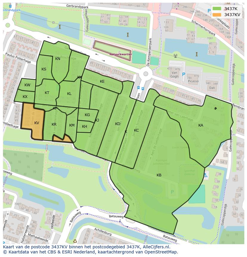 Afbeelding van het postcodegebied 3437 KV op de kaart.