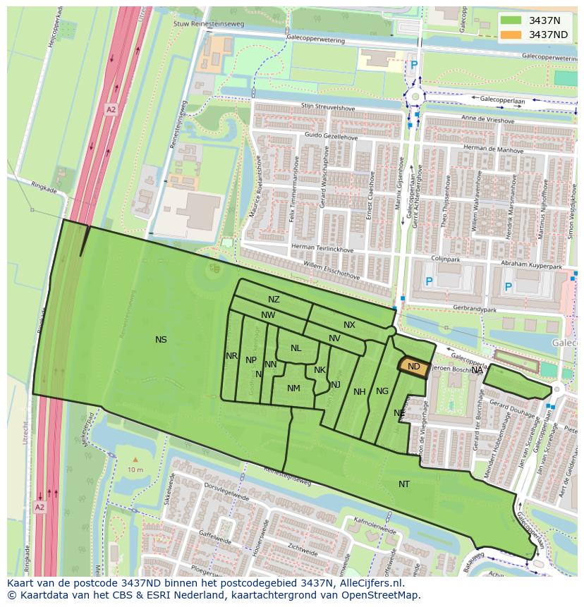 Afbeelding van het postcodegebied 3437 ND op de kaart.