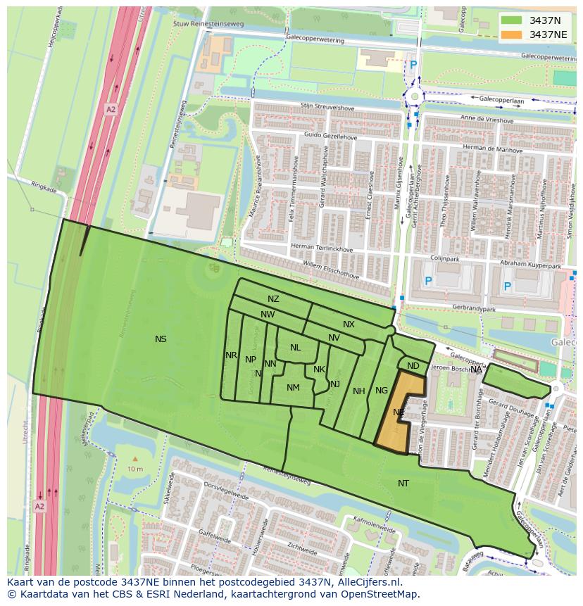 Afbeelding van het postcodegebied 3437 NE op de kaart.