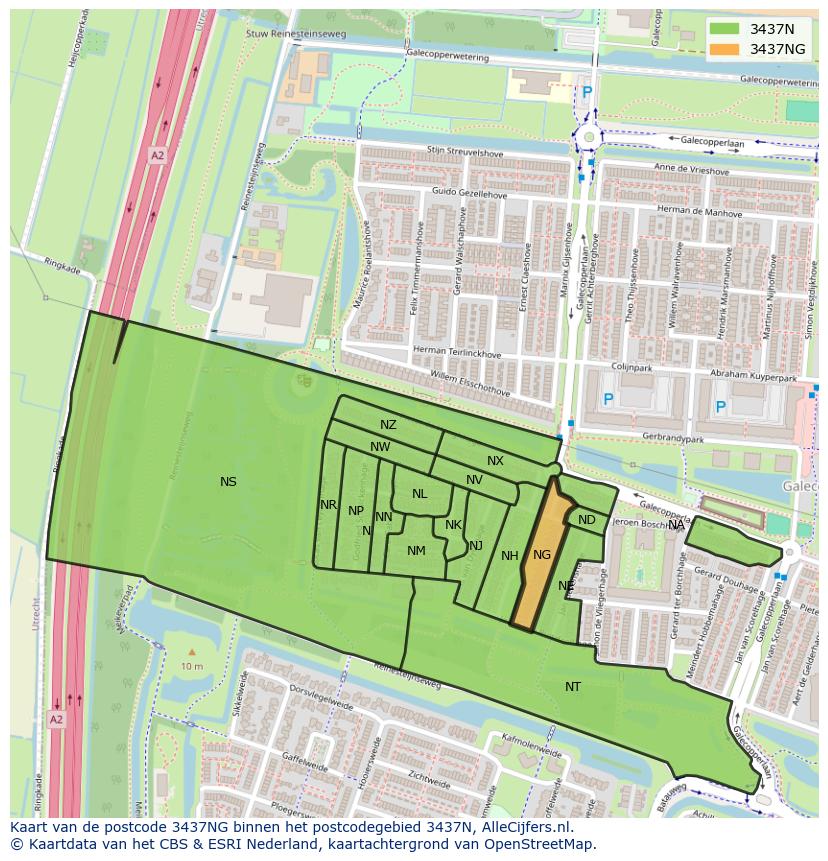 Afbeelding van het postcodegebied 3437 NG op de kaart.