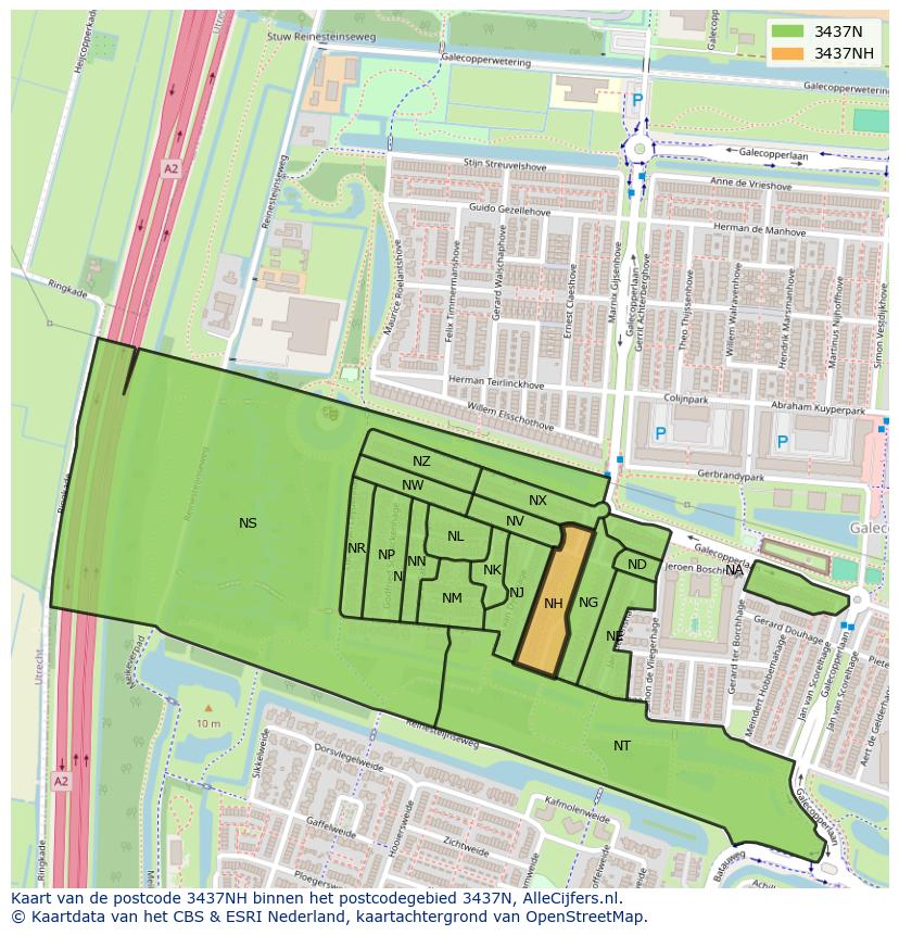 Afbeelding van het postcodegebied 3437 NH op de kaart.