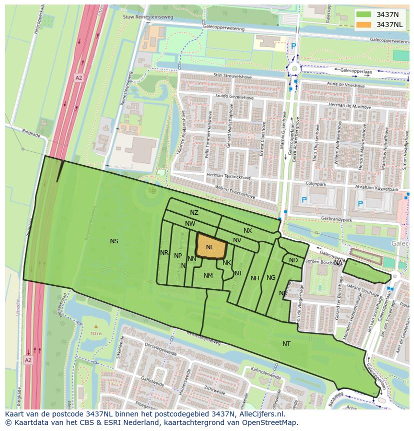 Afbeelding van het postcodegebied 3437 NL op de kaart.