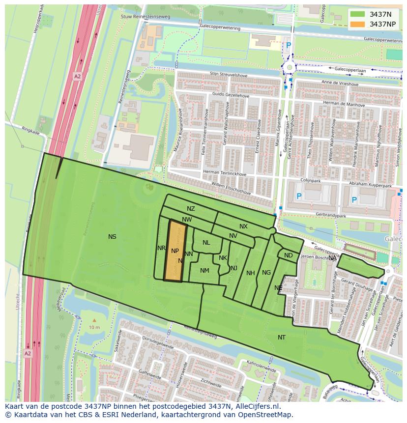 Afbeelding van het postcodegebied 3437 NP op de kaart.