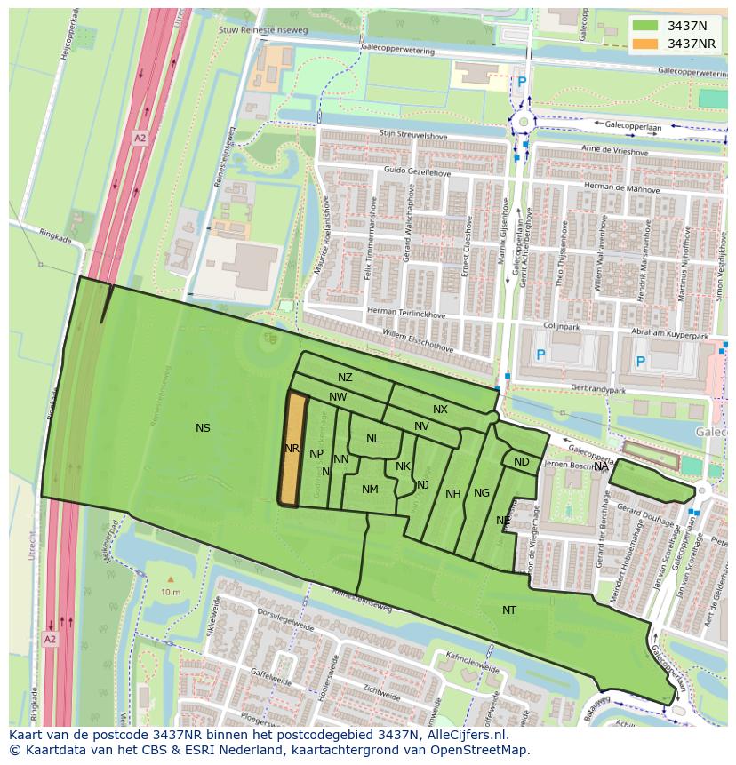 Afbeelding van het postcodegebied 3437 NR op de kaart.