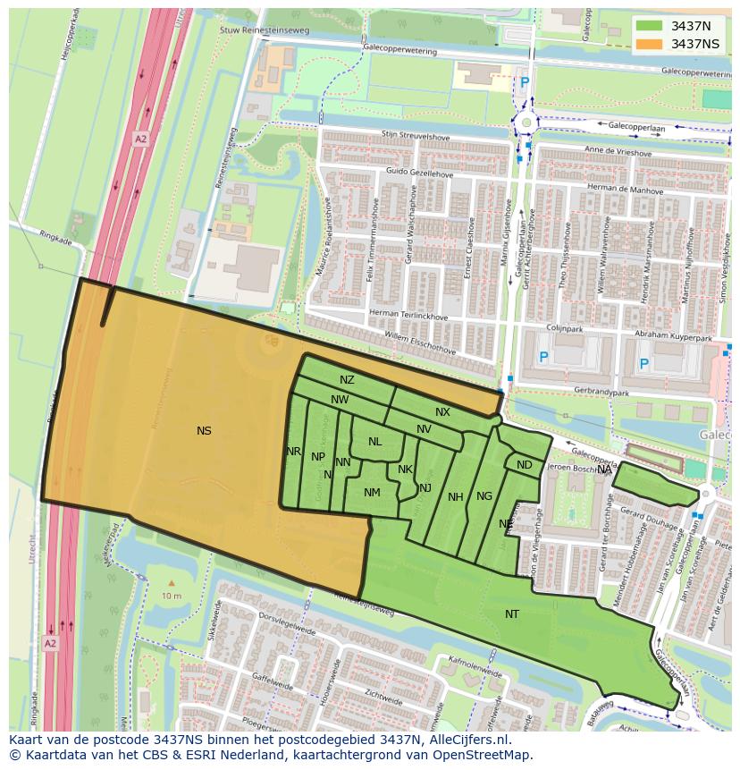 Afbeelding van het postcodegebied 3437 NS op de kaart.