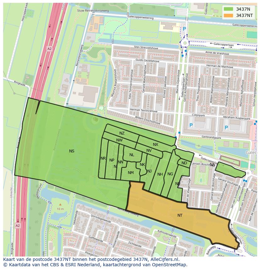 Afbeelding van het postcodegebied 3437 NT op de kaart.