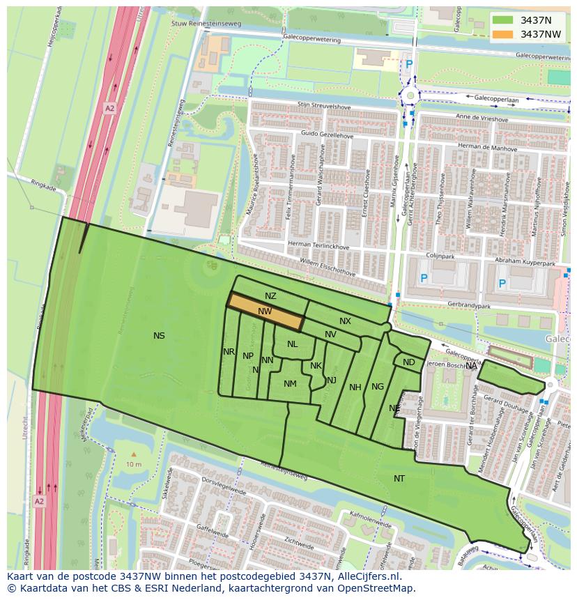 Afbeelding van het postcodegebied 3437 NW op de kaart.