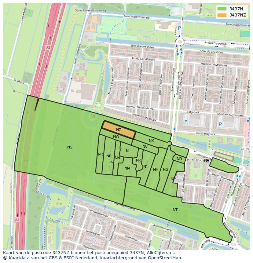 Afbeelding van het postcodegebied 3437 NZ op de kaart.
