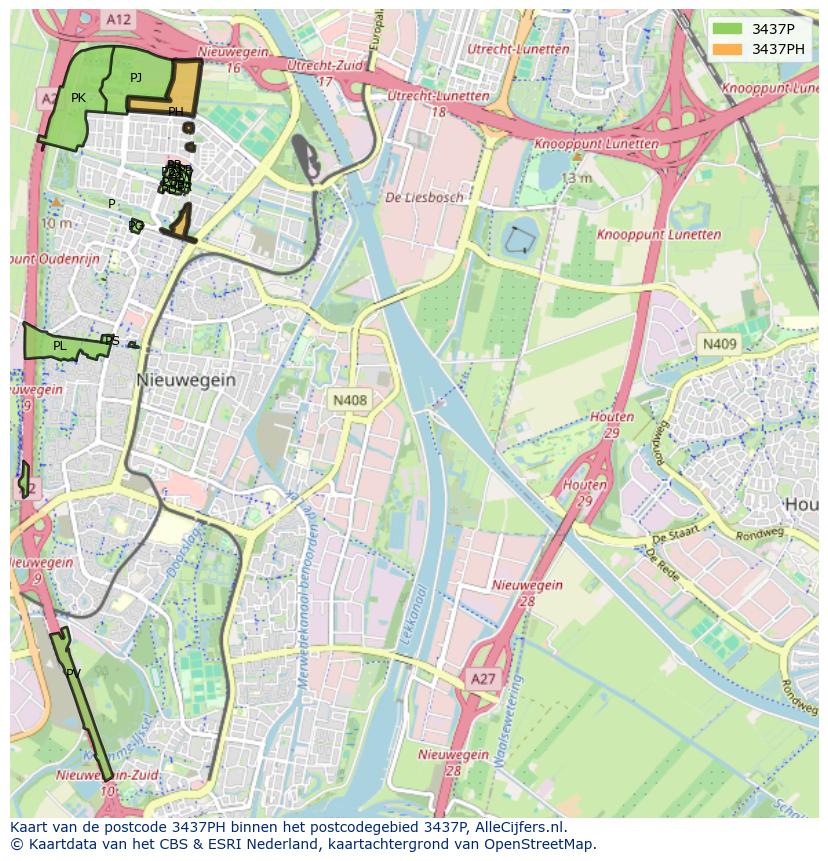Afbeelding van het postcodegebied 3437 PH op de kaart.