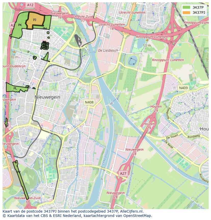 Afbeelding van het postcodegebied 3437 PJ op de kaart.
