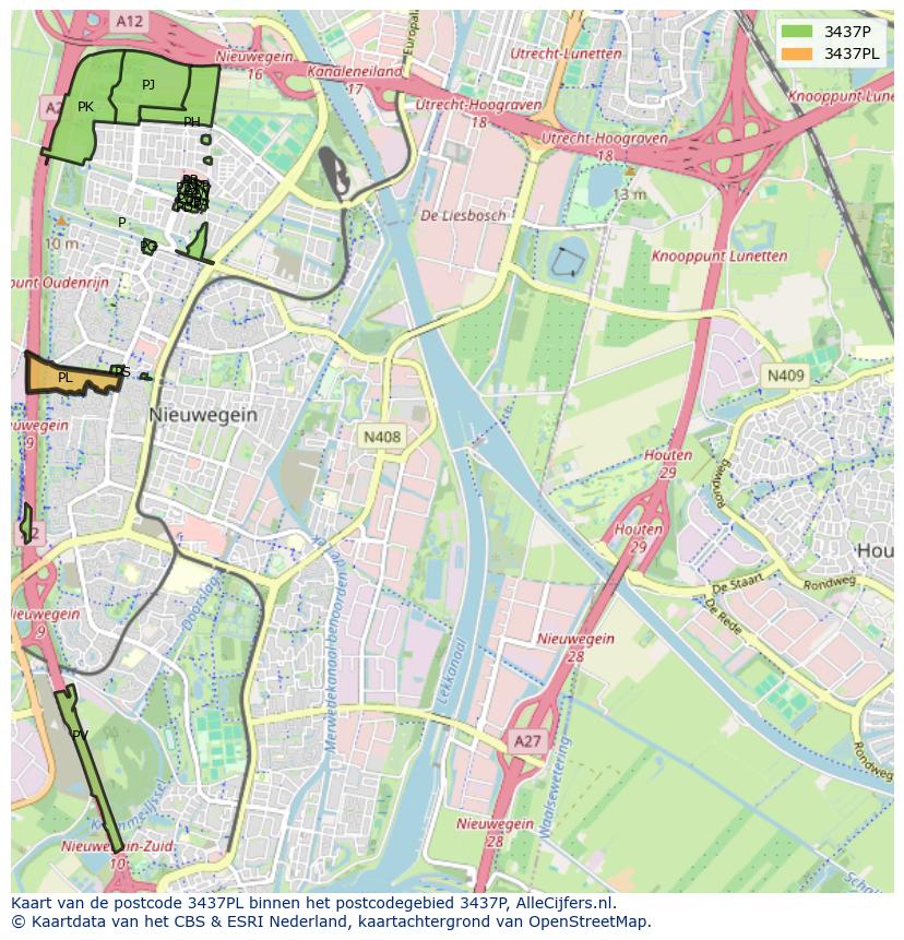 Afbeelding van het postcodegebied 3437 PL op de kaart.