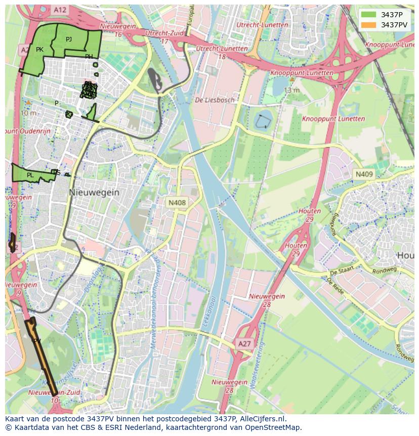 Afbeelding van het postcodegebied 3437 PV op de kaart.