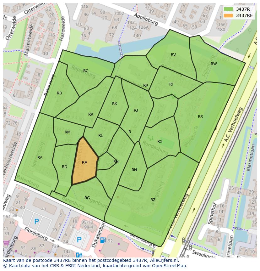 Afbeelding van het postcodegebied 3437 RE op de kaart.