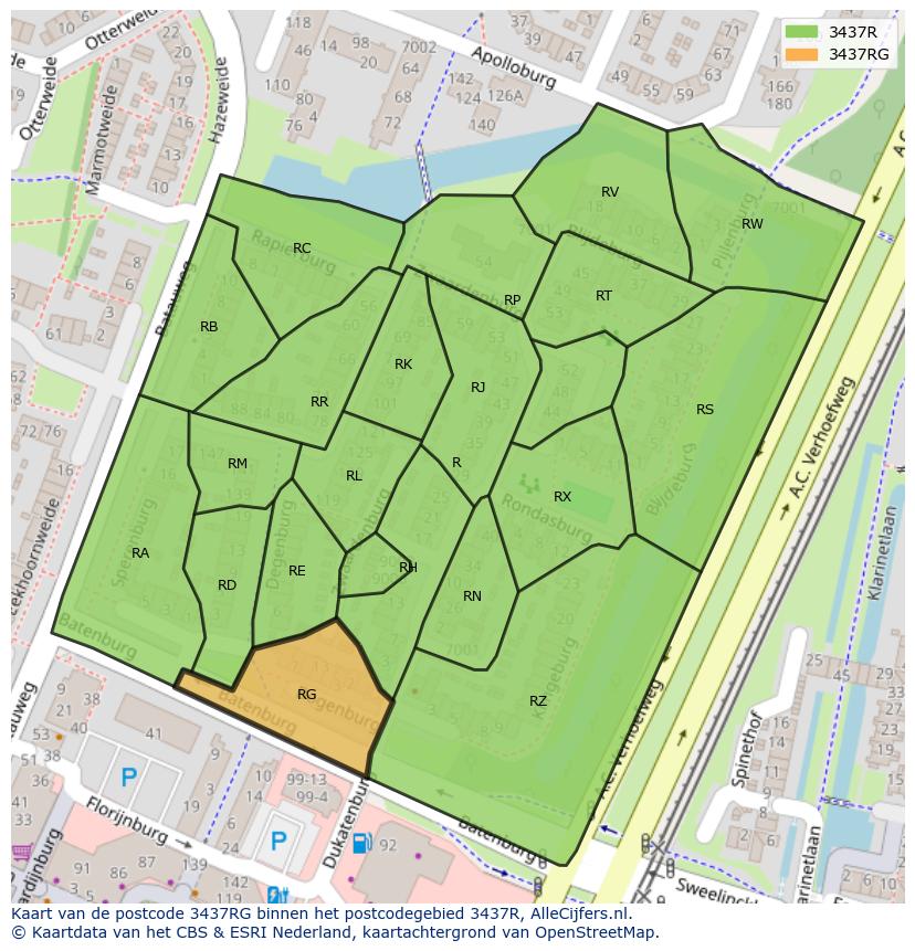 Afbeelding van het postcodegebied 3437 RG op de kaart.