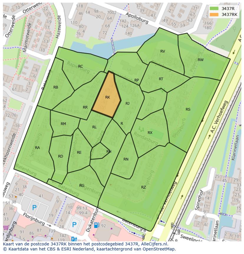 Afbeelding van het postcodegebied 3437 RK op de kaart.