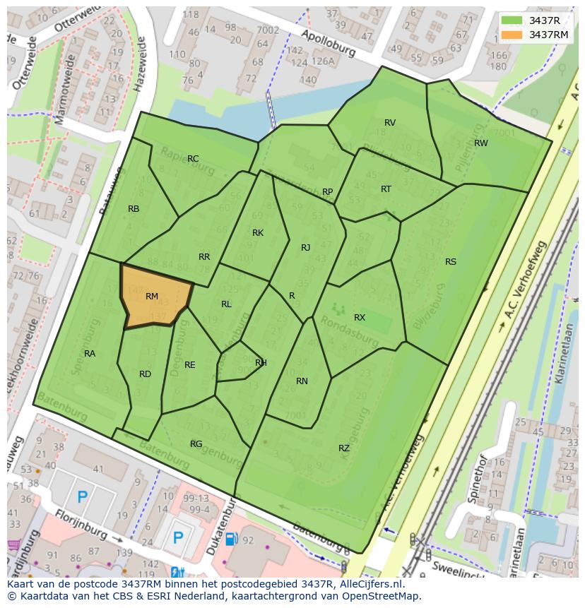 Afbeelding van het postcodegebied 3437 RM op de kaart.