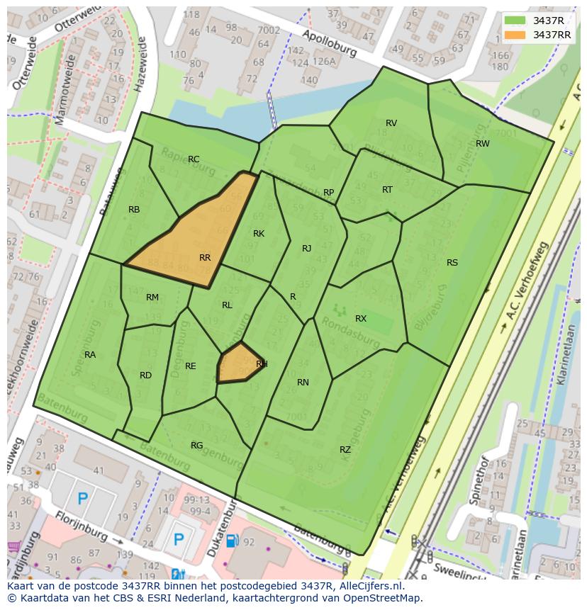 Afbeelding van het postcodegebied 3437 RR op de kaart.