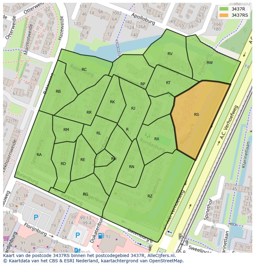 Afbeelding van het postcodegebied 3437 RS op de kaart.