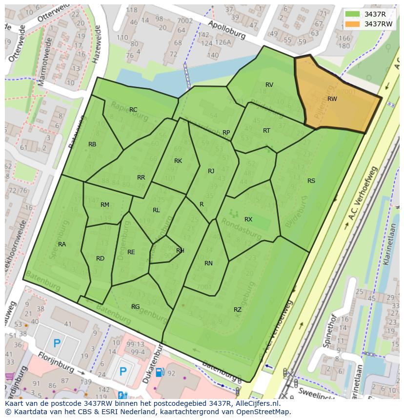 Afbeelding van het postcodegebied 3437 RW op de kaart.