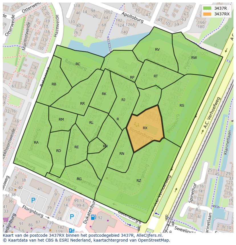 Afbeelding van het postcodegebied 3437 RX op de kaart.