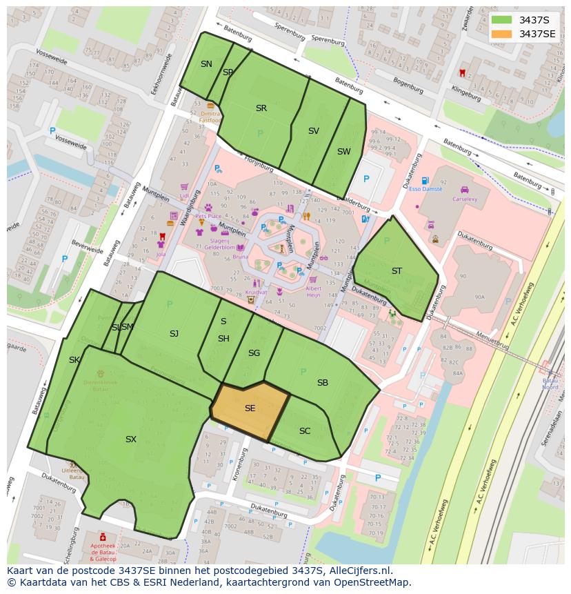 Afbeelding van het postcodegebied 3437 SE op de kaart.