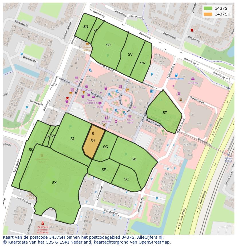 Afbeelding van het postcodegebied 3437 SH op de kaart.