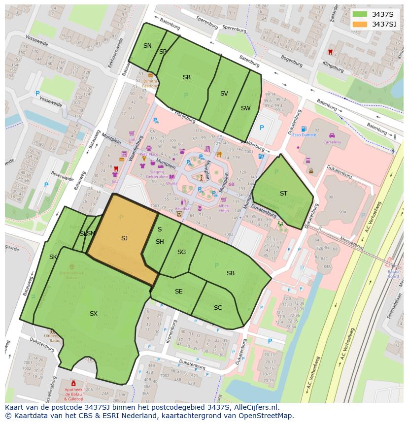Afbeelding van het postcodegebied 3437 SJ op de kaart.
