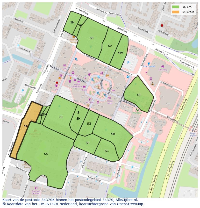 Afbeelding van het postcodegebied 3437 SK op de kaart.