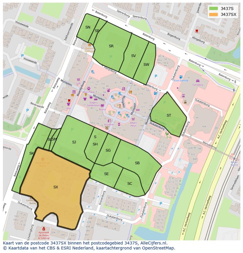 Afbeelding van het postcodegebied 3437 SX op de kaart.