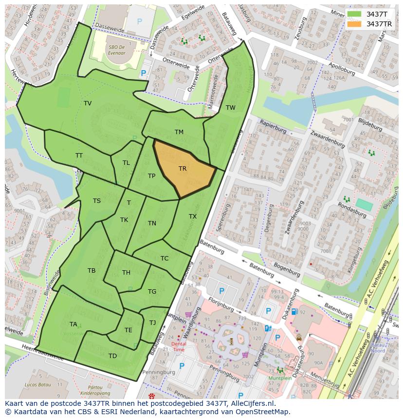 Afbeelding van het postcodegebied 3437 TR op de kaart.