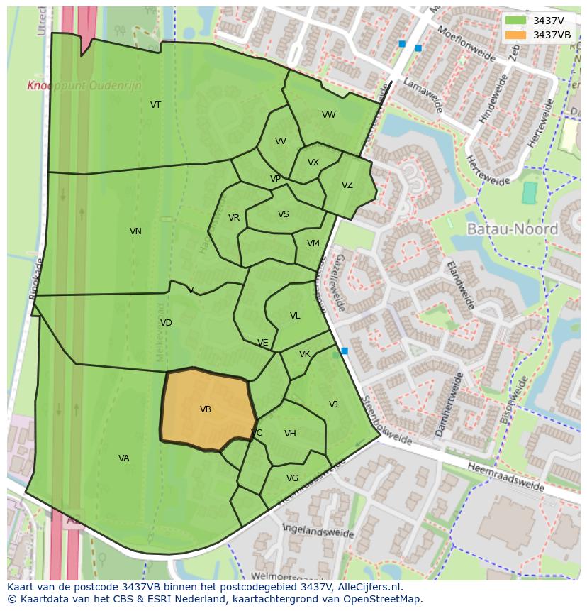 Afbeelding van het postcodegebied 3437 VB op de kaart.