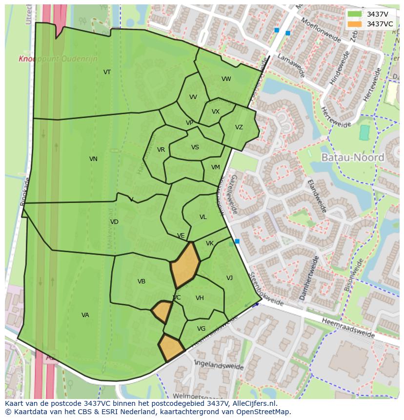 Afbeelding van het postcodegebied 3437 VC op de kaart.