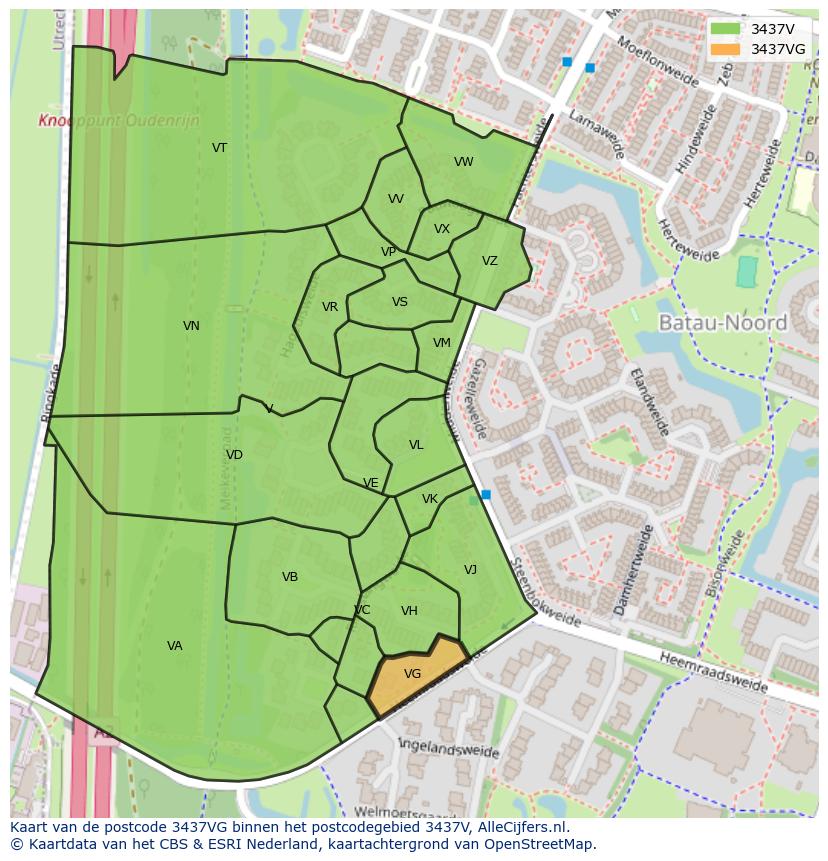 Afbeelding van het postcodegebied 3437 VG op de kaart.