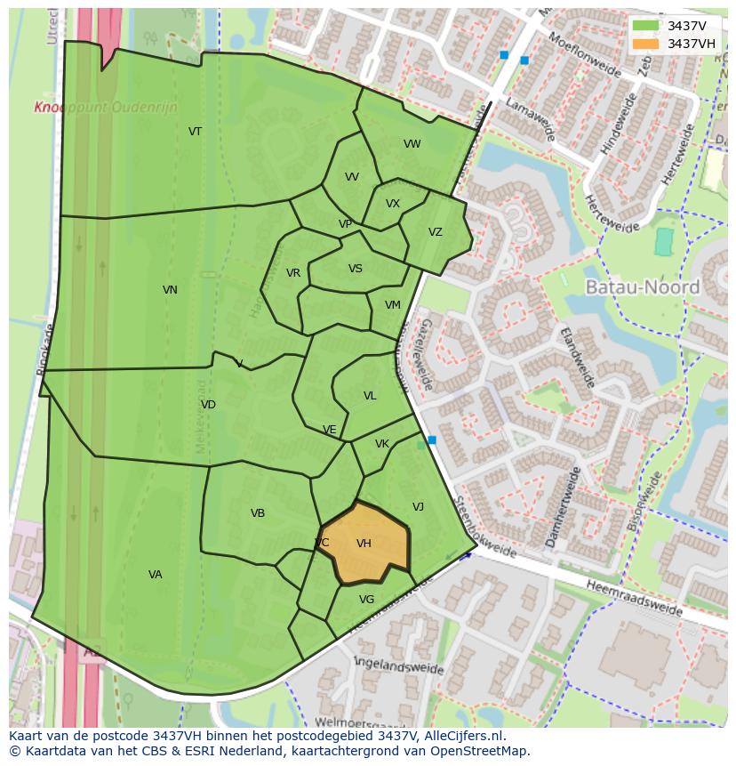 Afbeelding van het postcodegebied 3437 VH op de kaart.