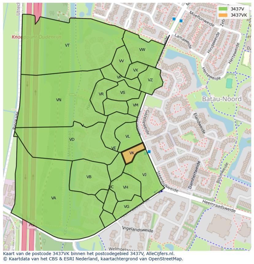 Afbeelding van het postcodegebied 3437 VK op de kaart.