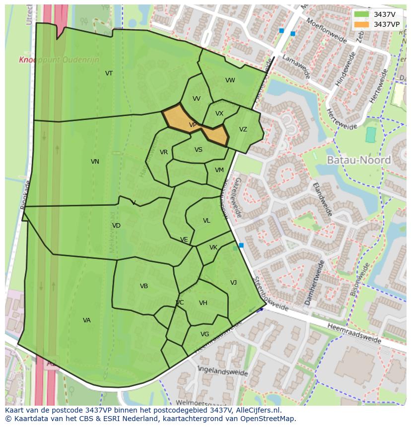Afbeelding van het postcodegebied 3437 VP op de kaart.