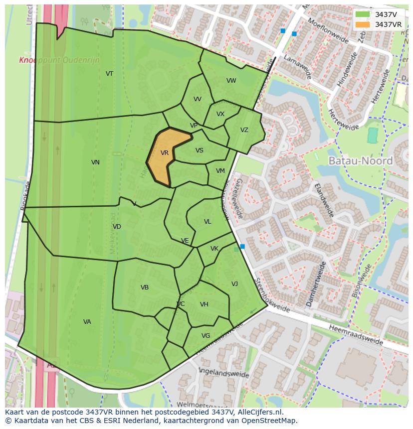 Afbeelding van het postcodegebied 3437 VR op de kaart.