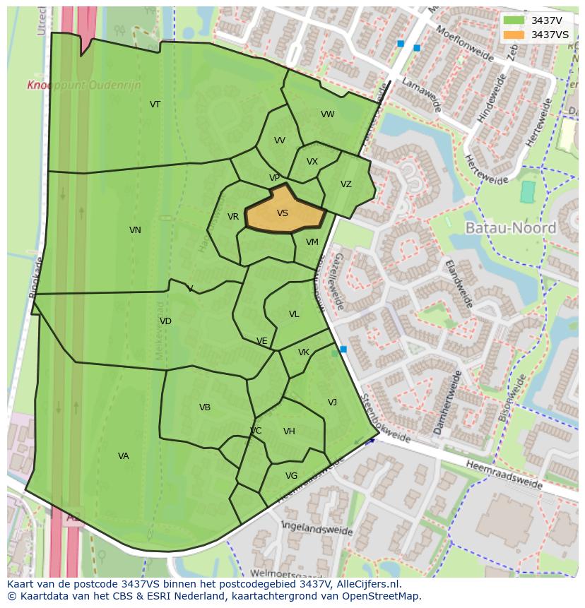 Afbeelding van het postcodegebied 3437 VS op de kaart.