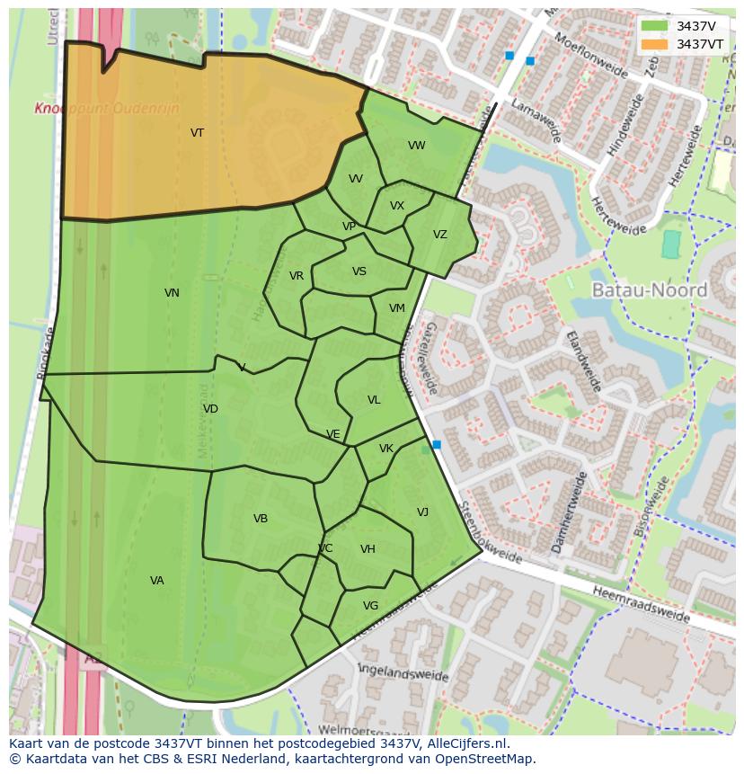 Afbeelding van het postcodegebied 3437 VT op de kaart.