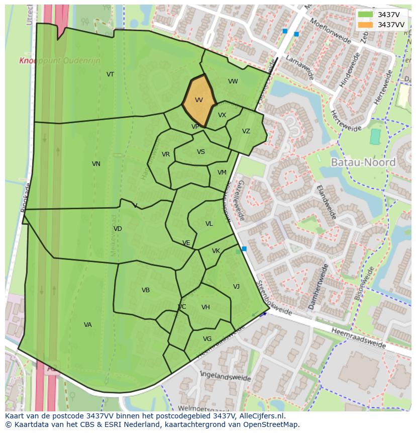 Afbeelding van het postcodegebied 3437 VV op de kaart.