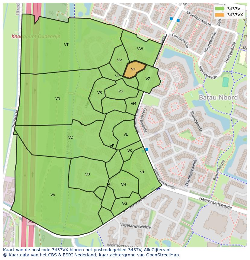 Afbeelding van het postcodegebied 3437 VX op de kaart.