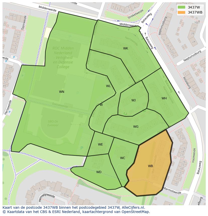Afbeelding van het postcodegebied 3437 WB op de kaart.