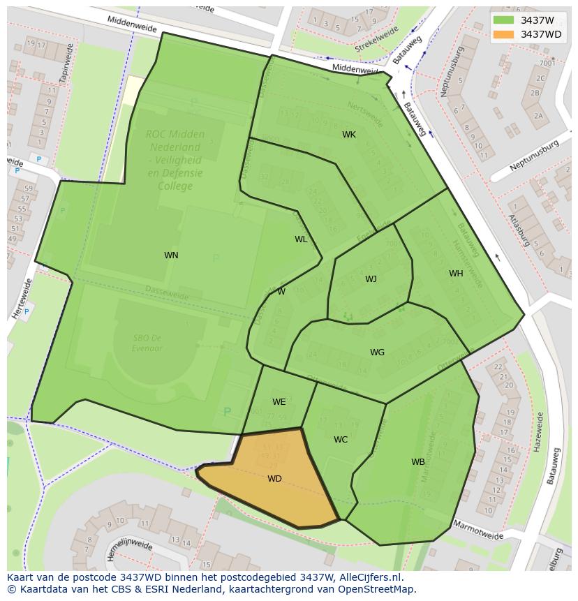 Afbeelding van het postcodegebied 3437 WD op de kaart.