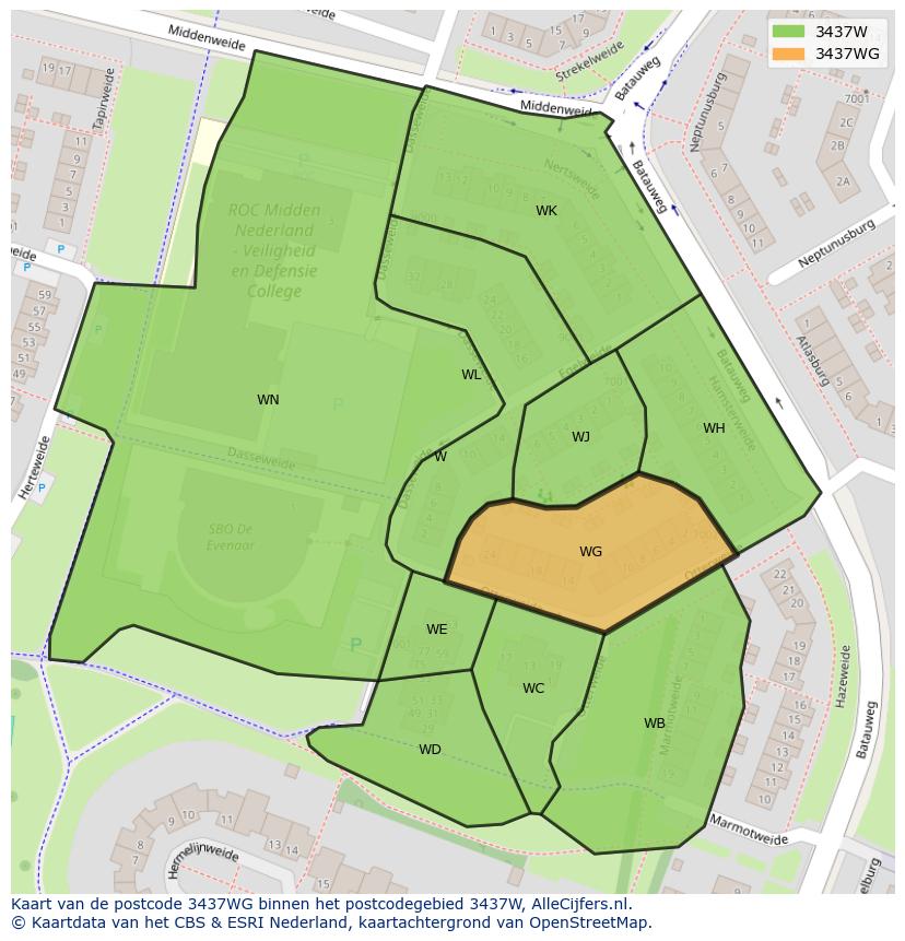 Afbeelding van het postcodegebied 3437 WG op de kaart.