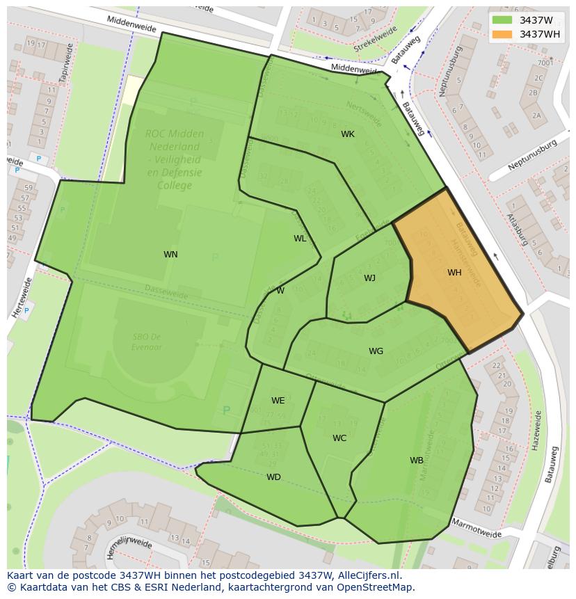 Afbeelding van het postcodegebied 3437 WH op de kaart.
