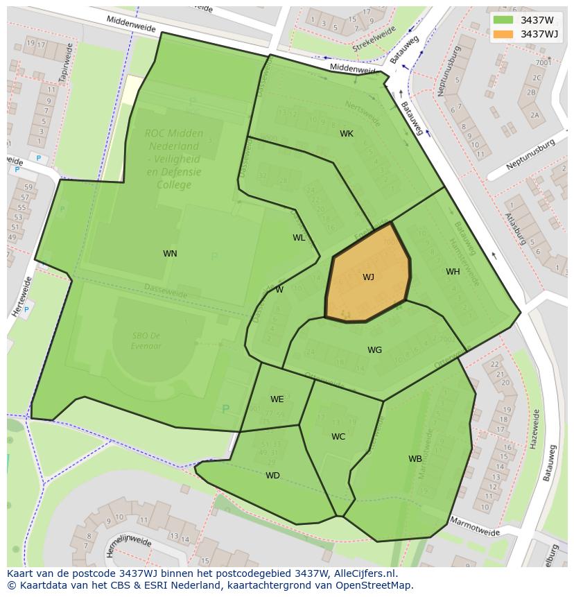 Afbeelding van het postcodegebied 3437 WJ op de kaart.